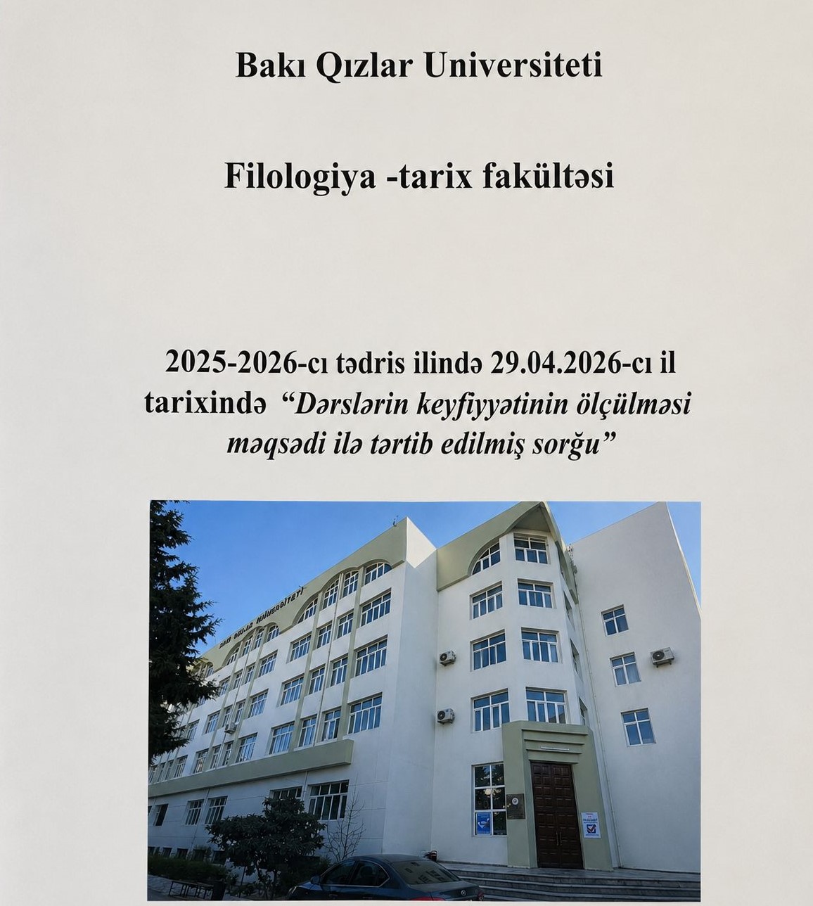 Bakı Qızlar Universitetində tələbələr arasında dərslərin keyfiyyətinə dair sorğu keçirilib